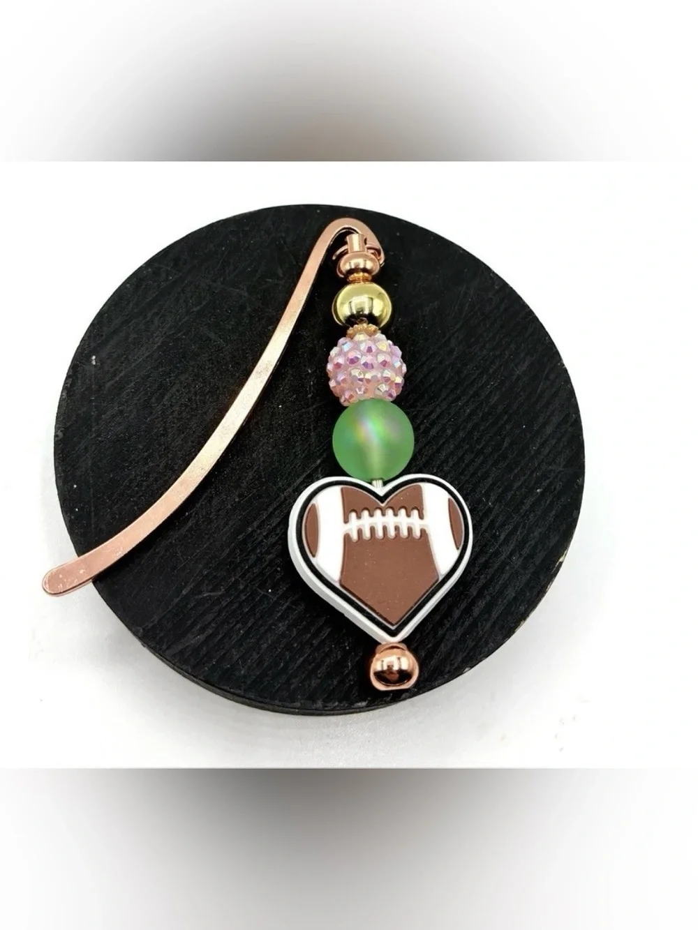 Heart Football Beaded Bookmark in Brown and Pink